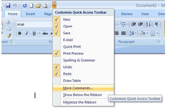 Customizing Quick Access Toolbar