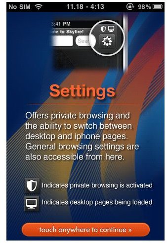 skyfire browser settings