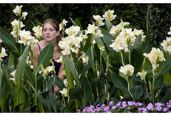 Model Porsche Brosseau enjoys the flowers.