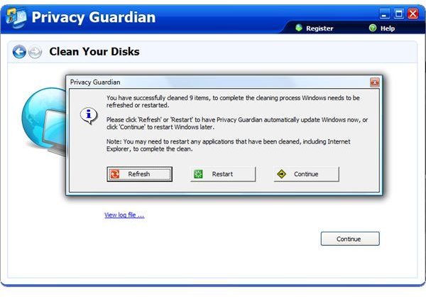 PC Refresh or Restart is Required After Cleaning Using Privacy Guardian