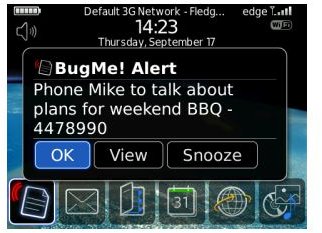 BugMe! Notes and Alarms BlackBerry App
