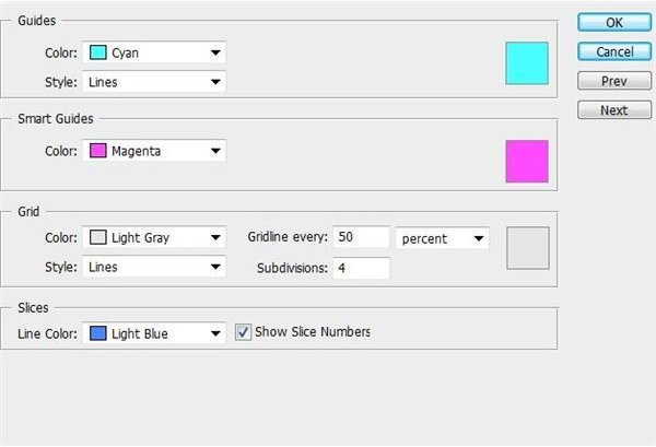 Basic Settings of Grids, Guides, and Slices