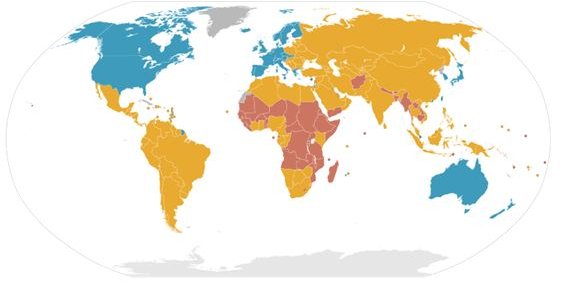 Blue, advanced; Yellow, emerging; Red, underdeveloped 