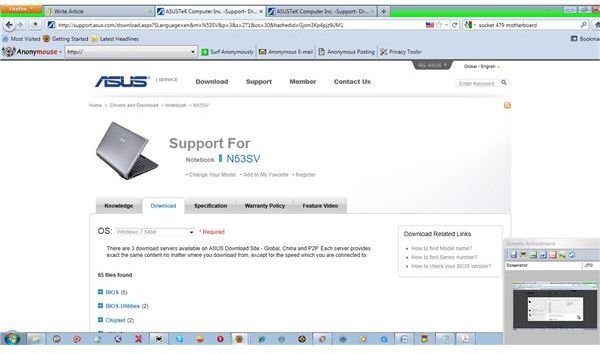 ASUS N53SV Downloads selection page