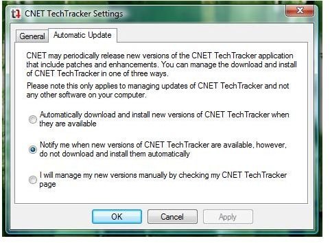 Automatic Update settings for TechTracker software