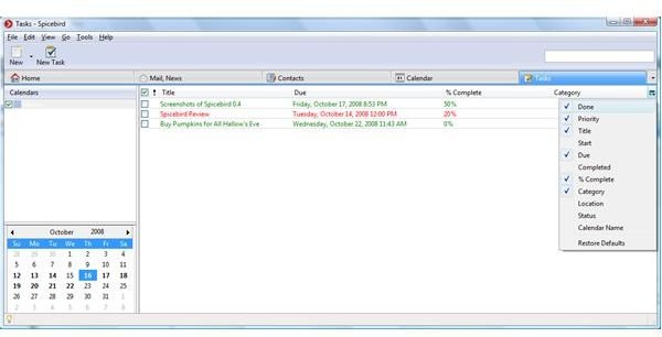 Figure 19 - Task List (with Column Selector)