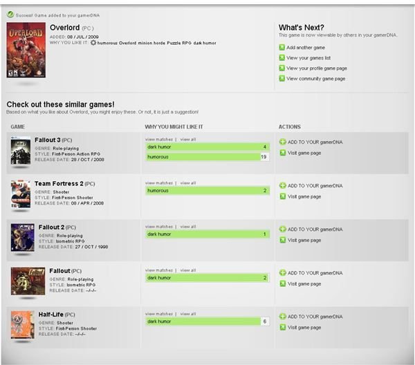 Game Recommendations from gamerDNA.com