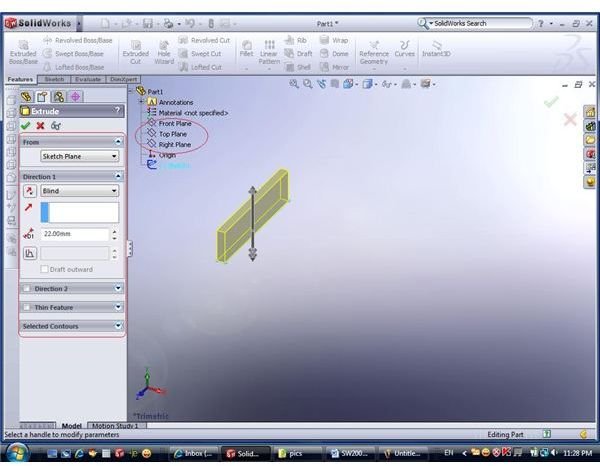 Extrude feature in SolidWorks 2008 – what is Extrude, basic Extrude options in SW08 - by John Sinitsky