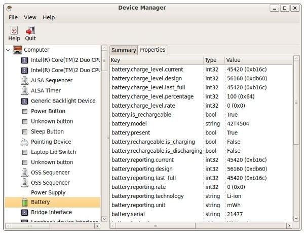 Device Manager Battery Properties