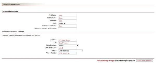 College Application: Personal Information