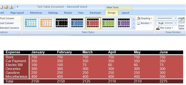 Table with Formatting and Style Applied