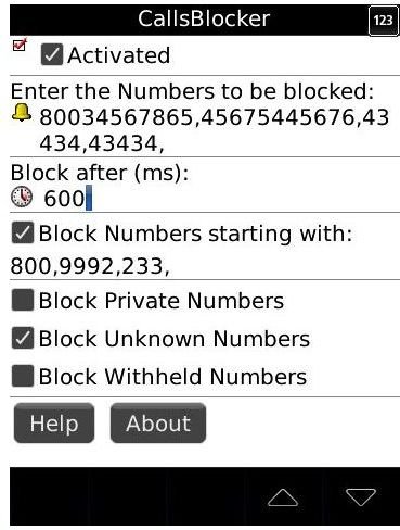 CallsBlocker configuration screen