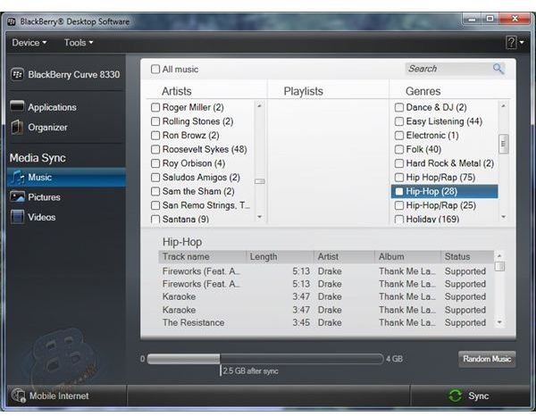 Blackberry desktop Software music