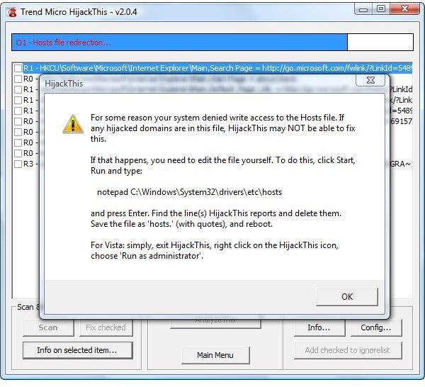 How to Fix HijackThis Cannot Write to Host File Warning