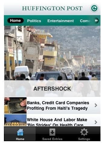 Huffington Post iPhone App Screenshot (Image Credit: Huffington Post)