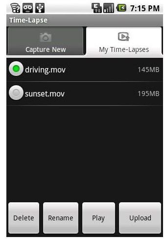 Time Lapse lite Android camera app clip playback screen