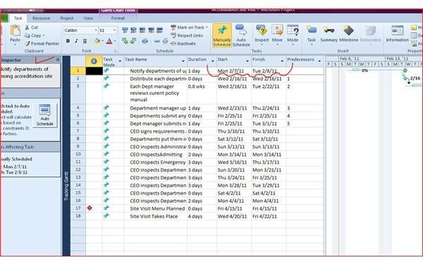 Excel and Project recommends starting project sooner (Feb 7)
