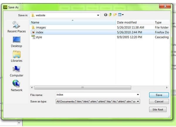 A screen shot of Adobe Dreamweaver&rsquo;s Save function