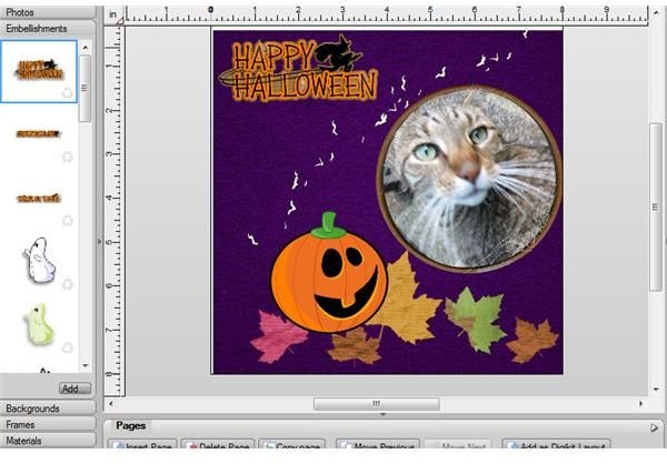 pumpkin and Happy Halloween embellishment added to page on new layer