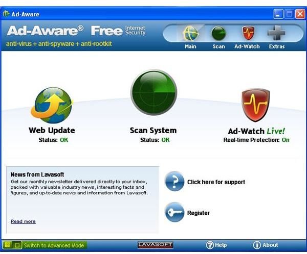 Figure 2 - Ad-Aware Main Menu