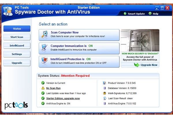 User Interface of Spyware Doctor Free