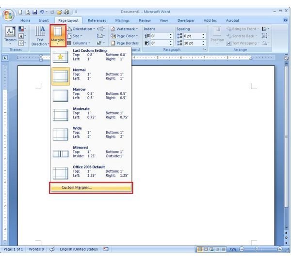 how to change page layout in word 2007