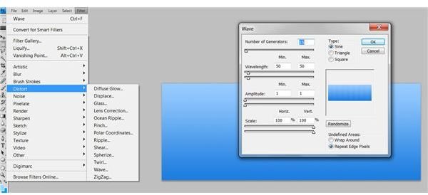 The location and settings of the Wave filter