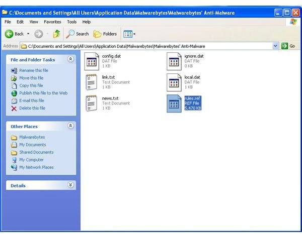 Figure 2 - Malwarebytes Definition File Location