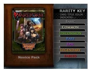 A listing of card rarities in Facebook Warstorm
