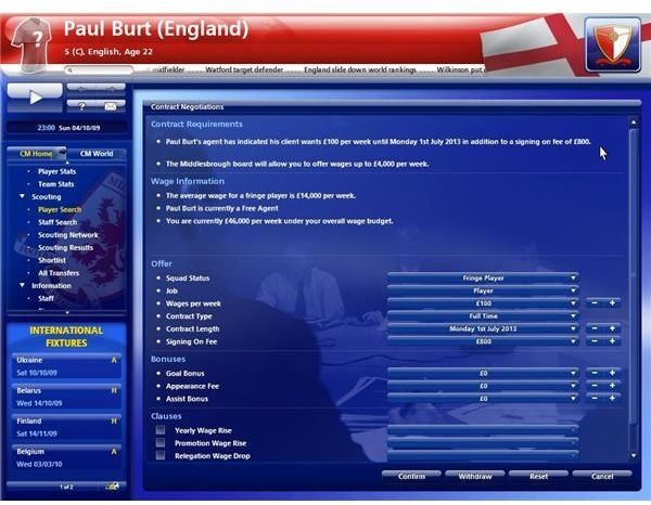 Offering a contract to a player in Championship Manager 2010 