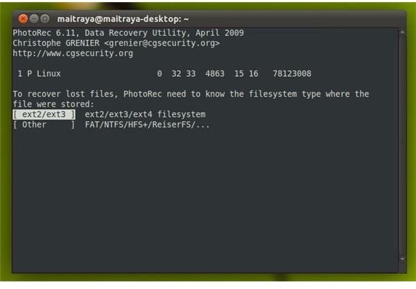 Selecting filesystem type