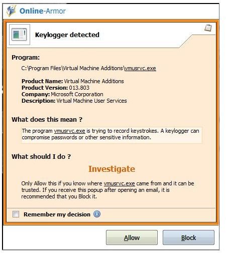 Firewall Alert on Keylogger Detection