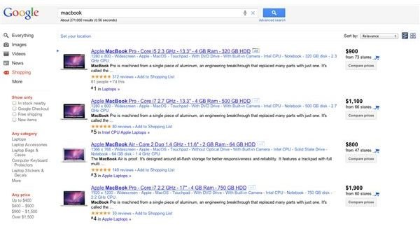 Google Product Search MacBook Results