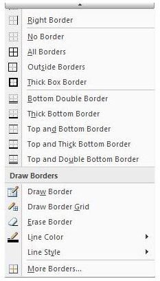 Dropdown Menu for Border