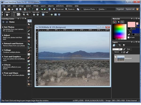 PaintShop Photo Pro X3 Editor Interface