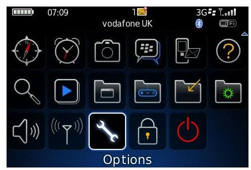 Options in Blackberry Menu