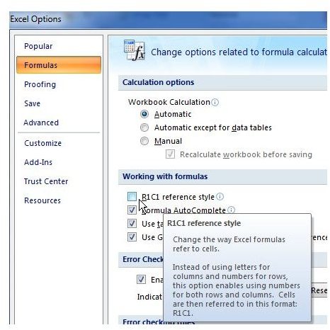 R1C1 Reference Style in Excel 2007