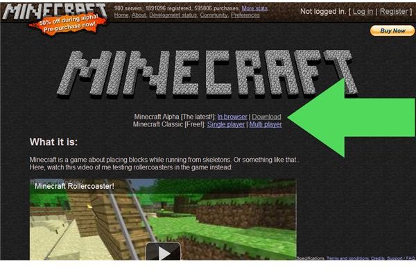 Minecraft Download Link Location on the Front Page of the Site