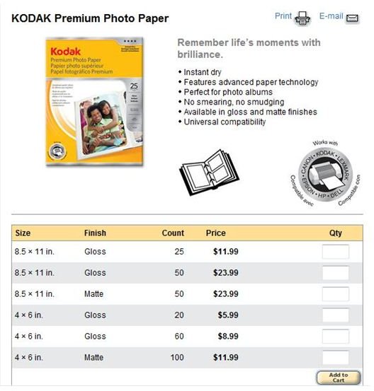 Kodak Premium Photo Paper prices