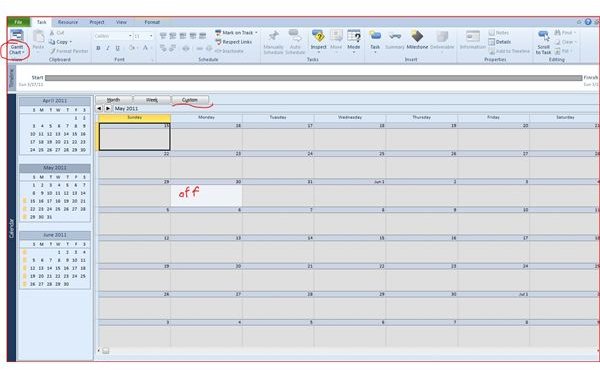 Microsoft Project Calendar - customized view