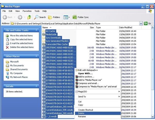 Delete the Windows Media Player 11 database files