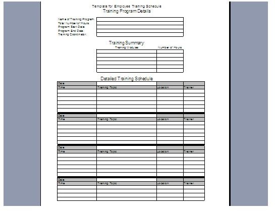 Employee Training Schedule Template