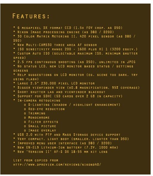 nikon d40 features