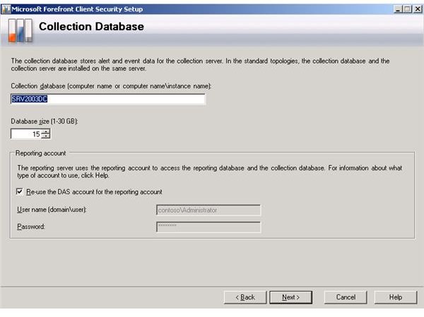 Forefront Client Security Installation Wizard - Collection Databse