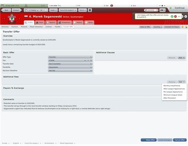 Making a transfer offer in Football Manager 2010