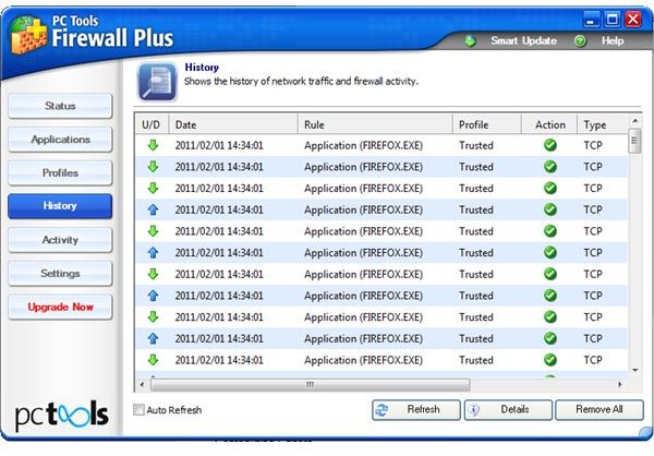 History or Application Logs Using PC Tools Firewall