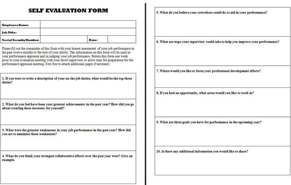 Example of Job Self Evaluation Forms