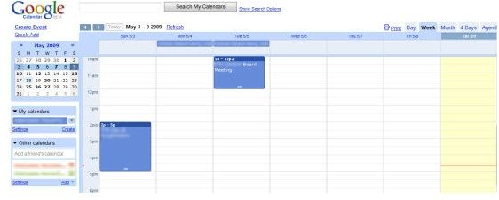 Google Calendar Home Page View