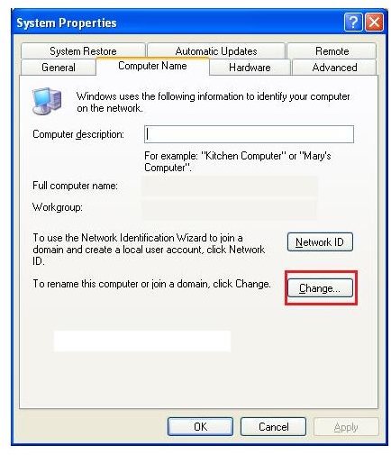 Change Windows XP Workgroup Name
