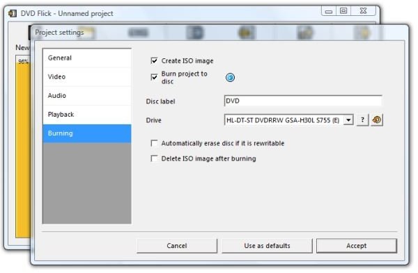 DVD Flick ImgBurn Options